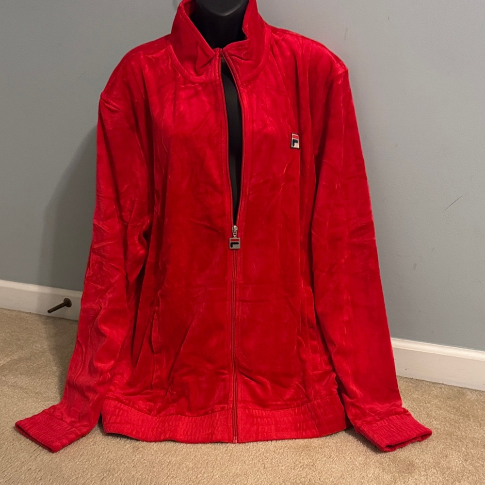Fila Men's Vibrant Red velour Zip-Up Sweatshirt